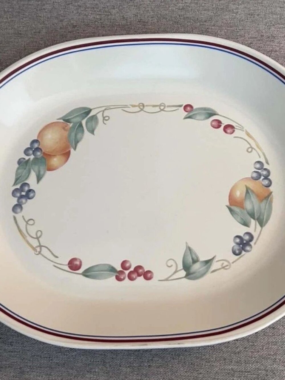 NOS Corelle Platter ABUNDANCE Oval 12” Fruit Pattern Beige * USA Made